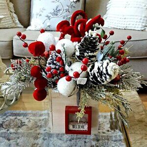 NEW! " BELIEVE " HOLIDAY Farmhouse CHRISTMAS FLORAL DECOR